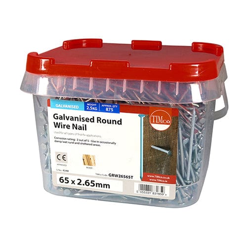 TIMCO Nails 65 x 2.65 / 2.5 / TIMtub TIMCO Round Wire Nail Galvanised