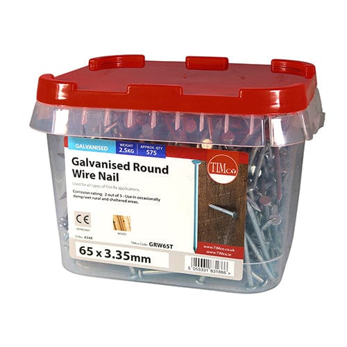 TIMCO Nails 65 x 3.35 / 2.5 / TIMtub TIMCO Round Wire Nail Galvanised
