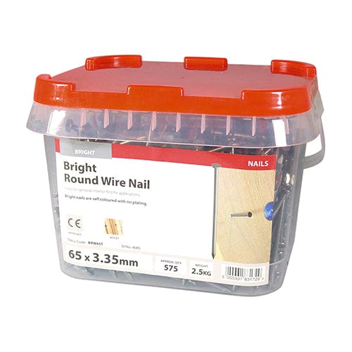 TIMCO Nails 65 x 3.35 / 2.5 / TIMtub TIMCO Round Wire Nails Bright