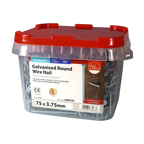 TIMCO Nails 75 x 3.75 / 2.5 / TIMtub TIMCO Round Wire Nail Galvanised