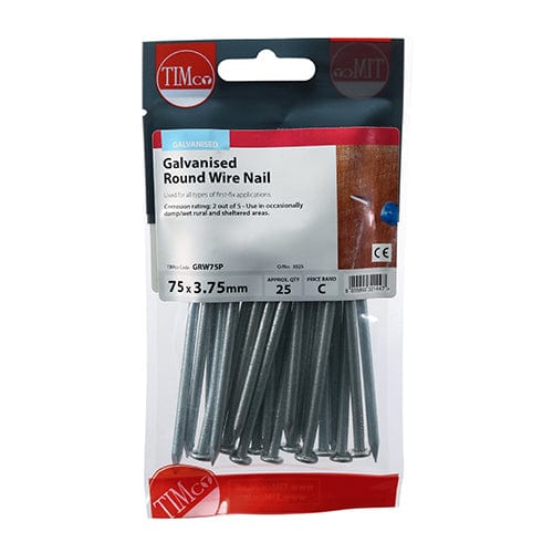 TIMCO Nails 75 x 3.75 / 25 / TIMpac TIMCO Round Wire Nail Galvanised
