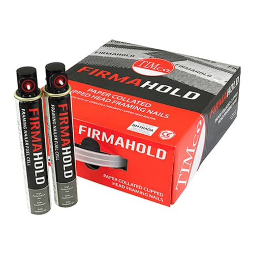 TIMCO Nails TIMCO FirmaHold Collated Clipped Head Plain Shank Bright Nails & Fuel Cells - 3.1 x 90/2CFC