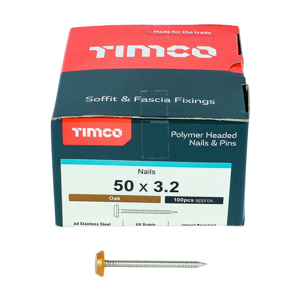 Timco Polymer Headed Nails A4 Stainless Steel Oak - 50Mm - Pack Qty - 100 Pcs