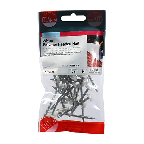 TIMCO Nails TIMCO Polymer Headed Nails A4 Stainless Steel White - 50mm