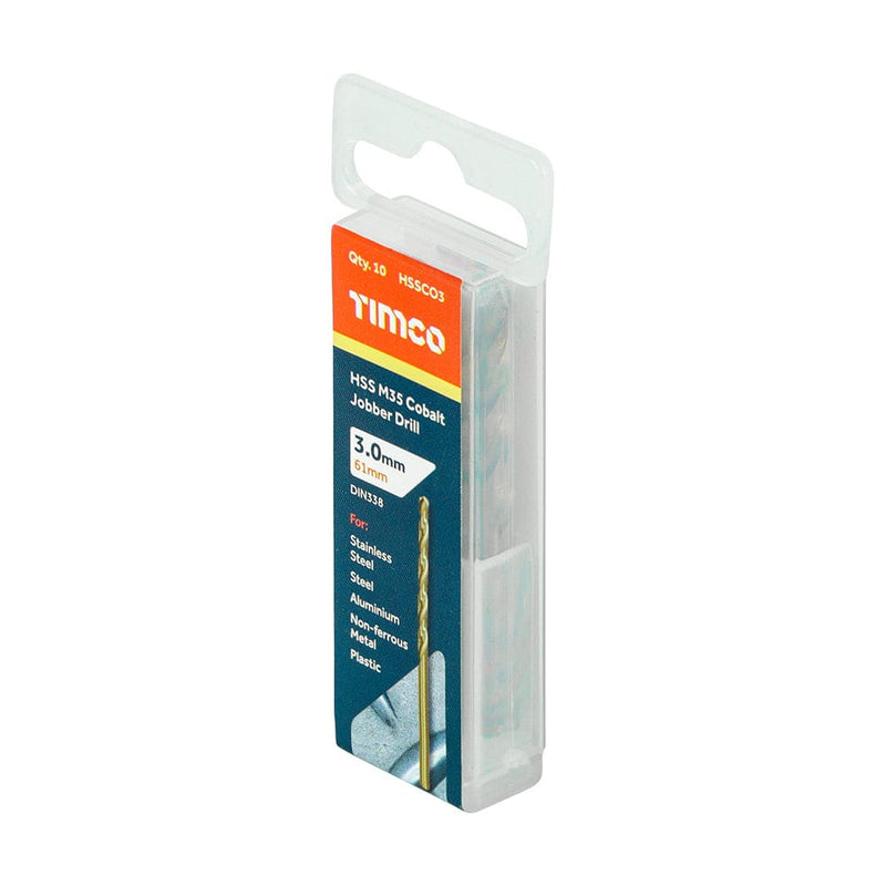TIMCO Powertool Accessories 3.0mm / 10 / Tube TIMCO Ground Jobber Drills - Cobalt M35