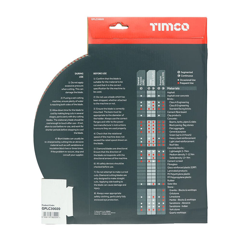 TIMCO Powertool Accessories TIMCO Diamond Blade Continuous - 300 x 20