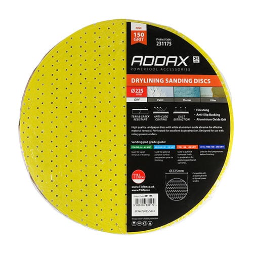 Timco Drylining Sanding Discs 150 Grit Yellow - 225Mm - Pack Qty - 25 Pcs