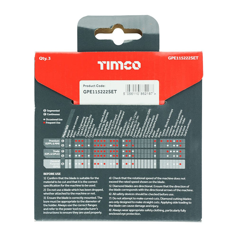 TIMCO Powertool Accessories TIMCO General Purpose Diamond Blade Segmented  - 115 x 22.2