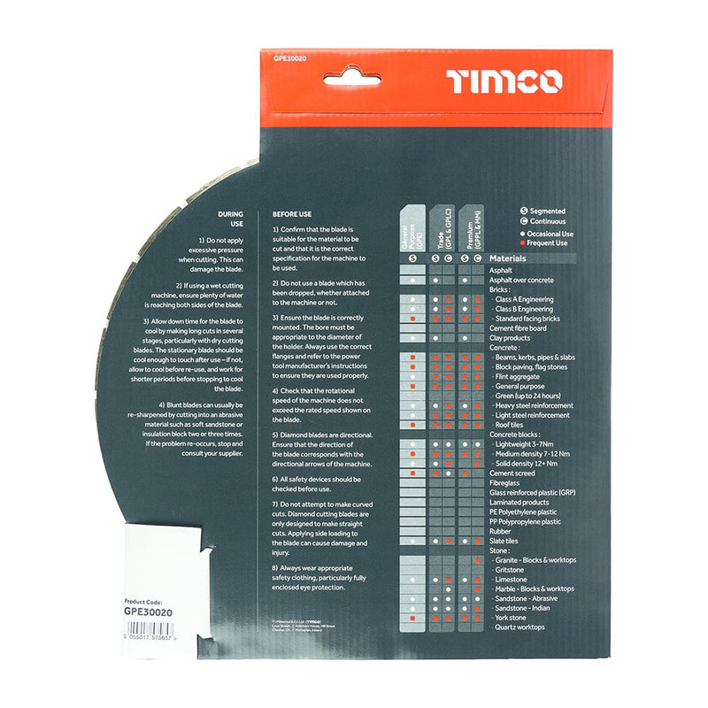 TIMCO Powertool Accessories TIMCO General Purpose Diamond Blade Segmented