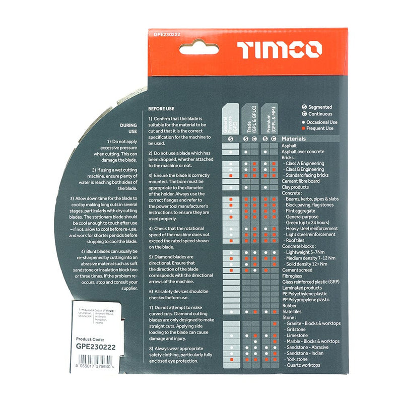 TIMCO Powertool Accessories TIMCO General Purpose Diamond Blade Segmented