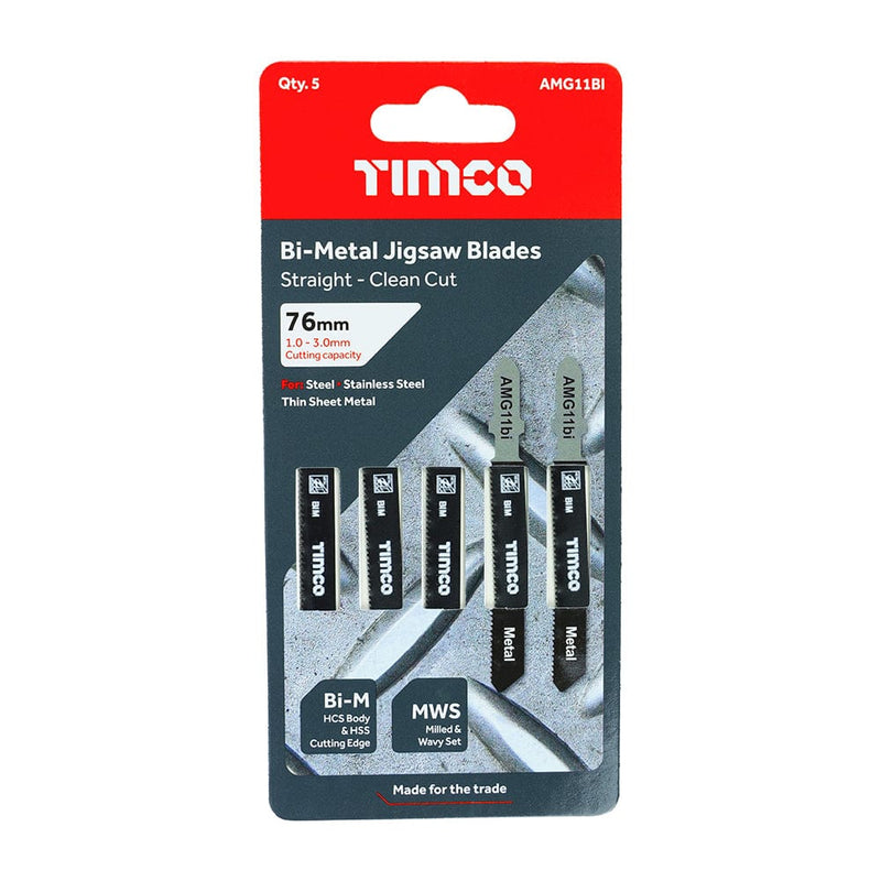 TIMCO Powertool Accessories TIMCO Jigsaw Blades Metal Cutting Bi-Metal Blades