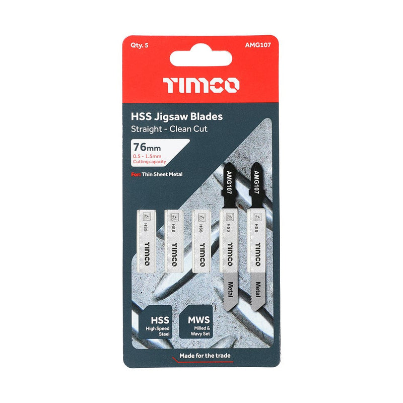 TIMCO Powertool Accessories TIMCO Jigsaw Blades Metal Cutting HSS Blades