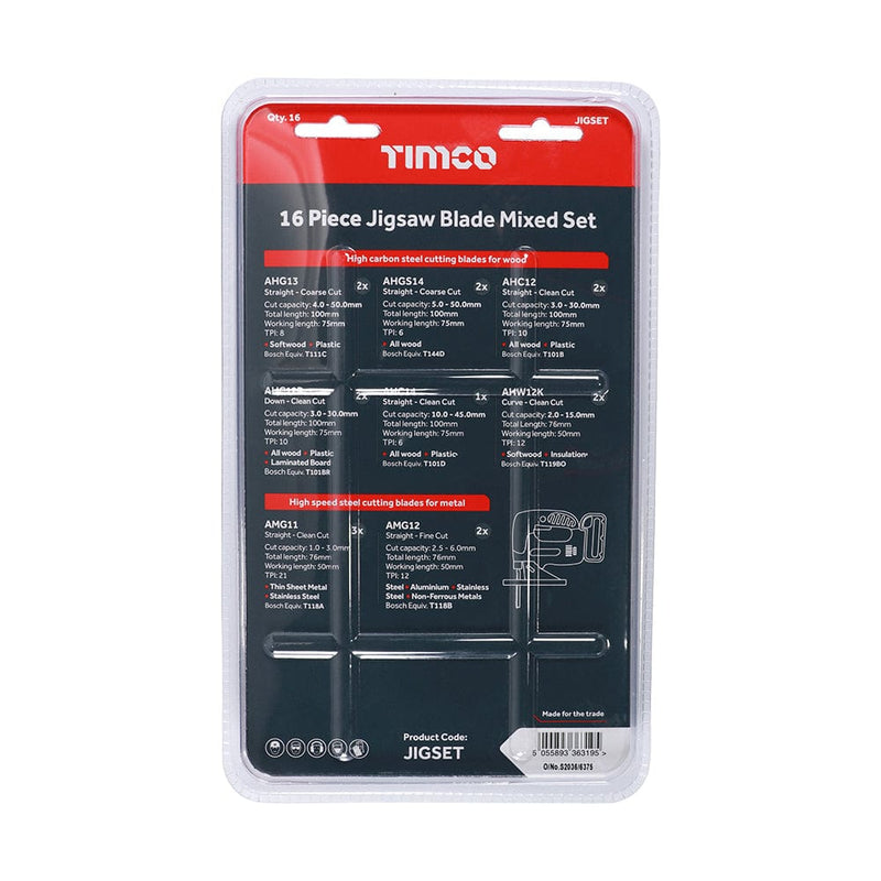 TIMCO Powertool Accessories TIMCO Mixed Jigsaw Set Wood & Metal Cutting HSS Blades - Mixed