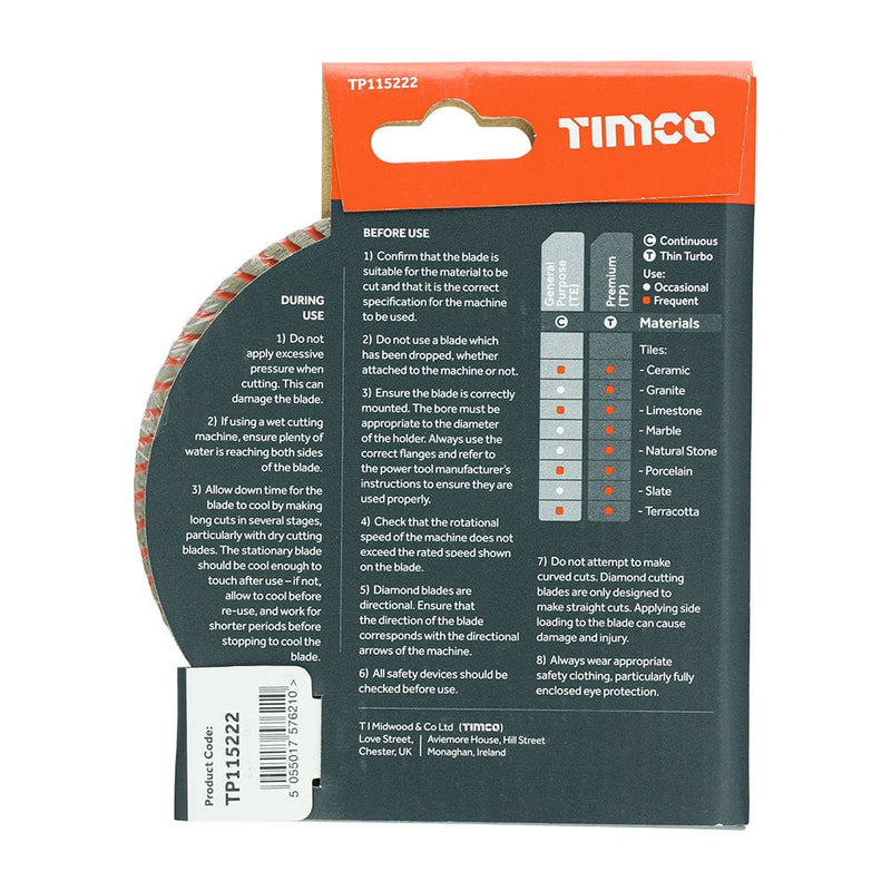 TIMCO Powertool Accessories TIMCO Premium Tile & Ceramic Blade - 115 x 22.2