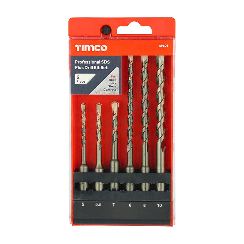 TIMCO Powertool Accessories Timco Professional SDS Plus Drill Bit Set For Masonry, Tungsten Carbide Tipped - 5.0 X 10.0 - 6 Pieces - Pack Qty - 1 Ea