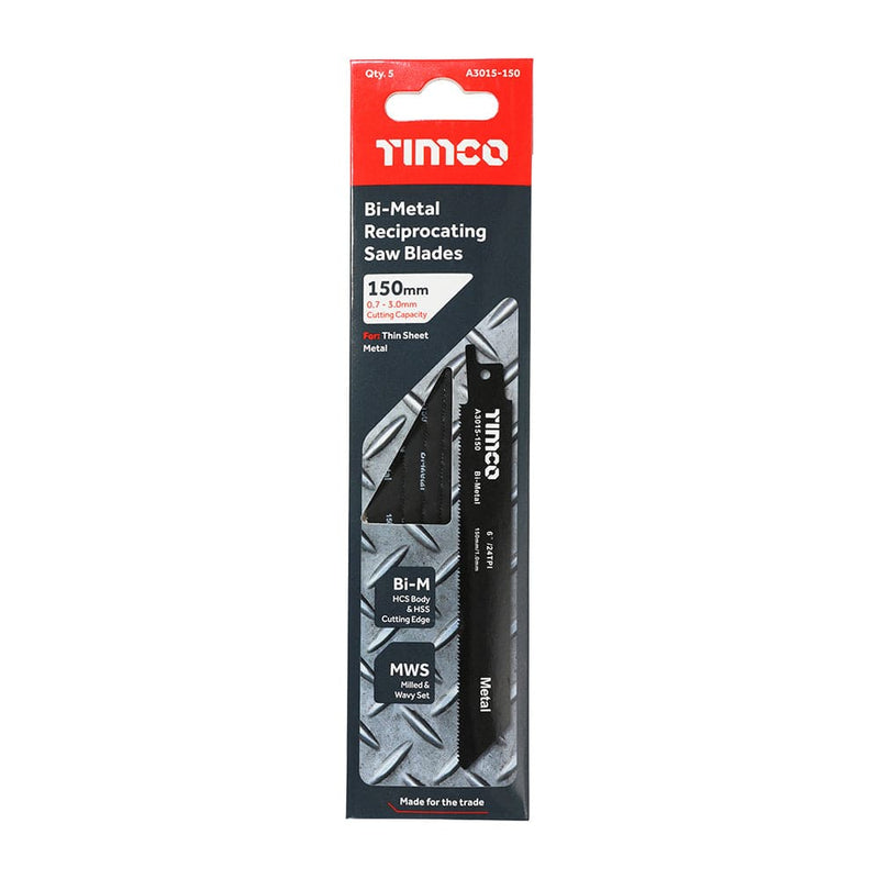 TIMCO Powertool Accessories TIMCO Reciprocating Saw Blades Metal Cutting Bi-Metal