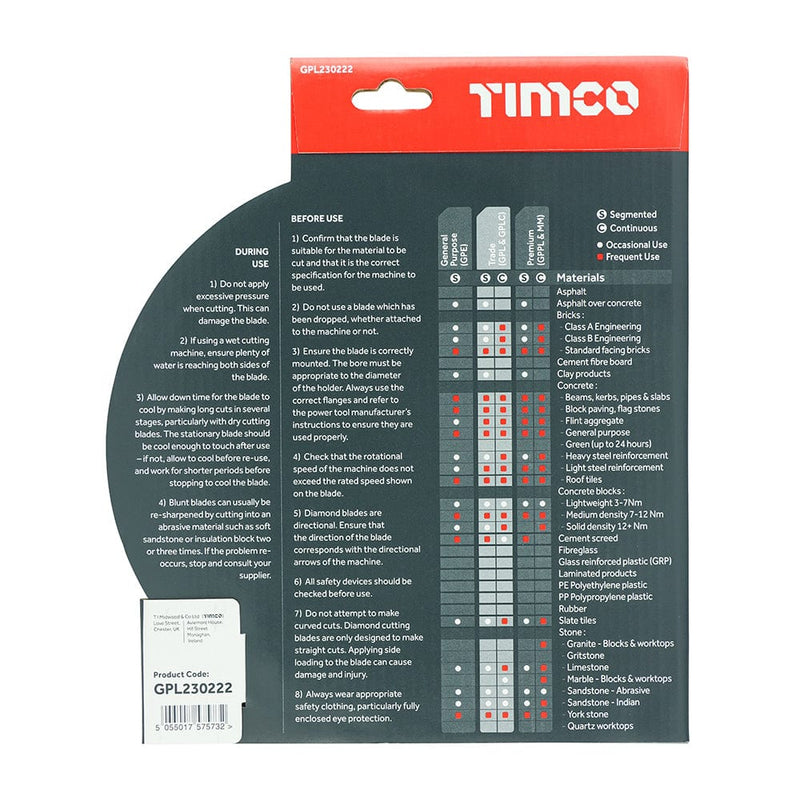 TIMCO Powertool Accessories TIMCO Trade Diamond Blade Segmented