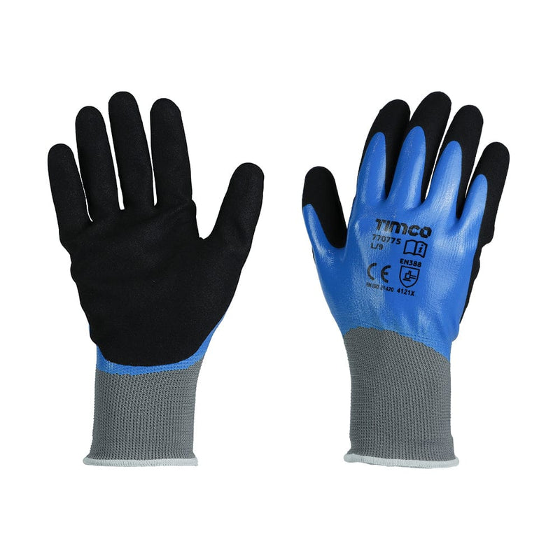 TIMCO PPE Large TIMCO Waterproof Grip Sandy Nitrile Foam Coated Polyester Gloves