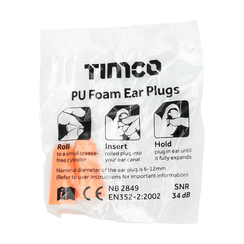 TIMCO PPE TIMCO Disposable PU Ear Plugs 200 Pairs - One Size