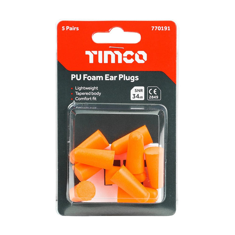 TIMCO PPE TIMCO Disposable PU Ear Plugs 5 Pairs - One Size