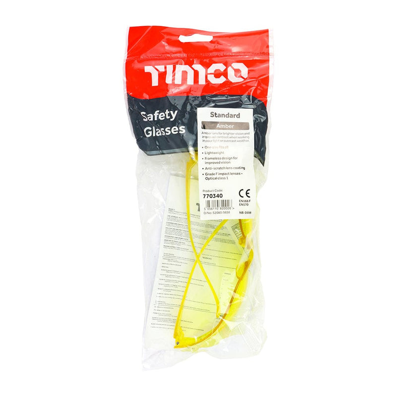 TIMCO PPE TIMCO Safety Glasses Amber - One Size