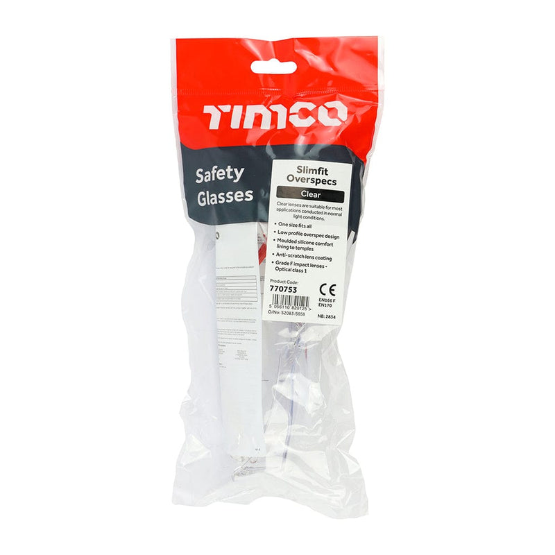 TIMCO PPE TIMCO Slimfit Overspecs Safety Glasses Clear -  One Size