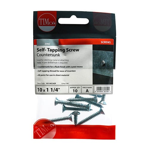 TIMCO Screws 10 x 1 1/4 / 10 TIMCO Self-Tapping Countersunk Silver Screws