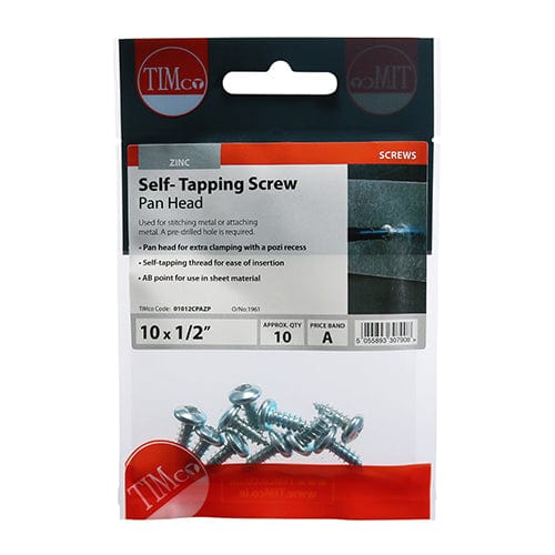 TIMCO Screws 10 x 1/2 / 10 TIMCO Self-Tapping Pan Head Silver Screws