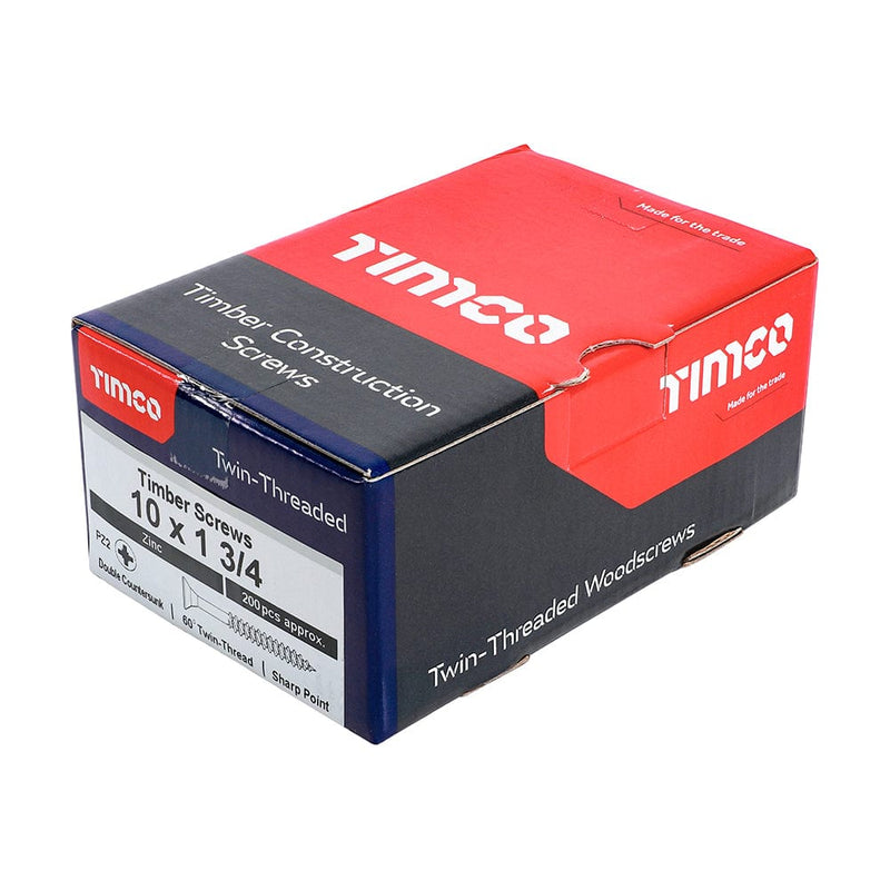 TIMCO Screws 10 x 1 3/4 / 200 TIMCO Twin-Threaded Countersunk Silver Woodscrews