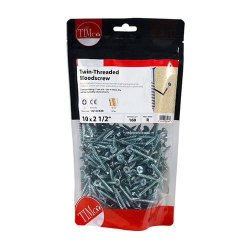 TIMCO Screws 10 x 2 1/2 / 160 / TIMbag TIMCO Twin-Threaded Countersunk Silver Woodscrews