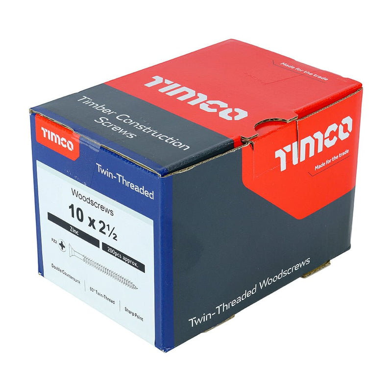 TIMCO Screws 10 x 2 1/2 / 200 TIMCO Twin-Threaded Countersunk Silver Woodscrews