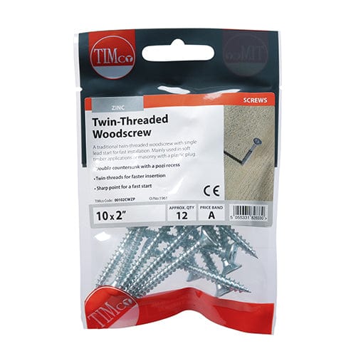 TIMCO Screws 10 x 2 / 12 / TIMpac TIMCO Twin-Threaded Countersunk Silver Woodscrews