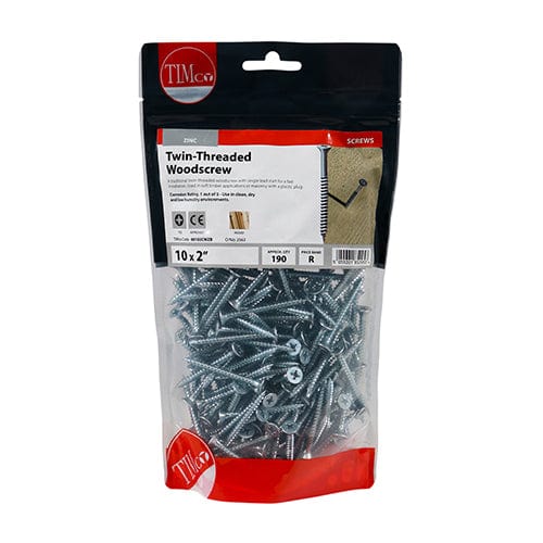 TIMCO Screws 10 x 2 / 190 / TIMbag TIMCO Twin-Threaded Countersunk Silver Woodscrews