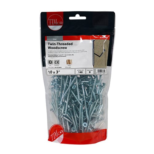 TIMCO Screws 10 x 3 / 140 / TIMbag TIMCO Twin-Threaded Countersunk Silver Woodscrews