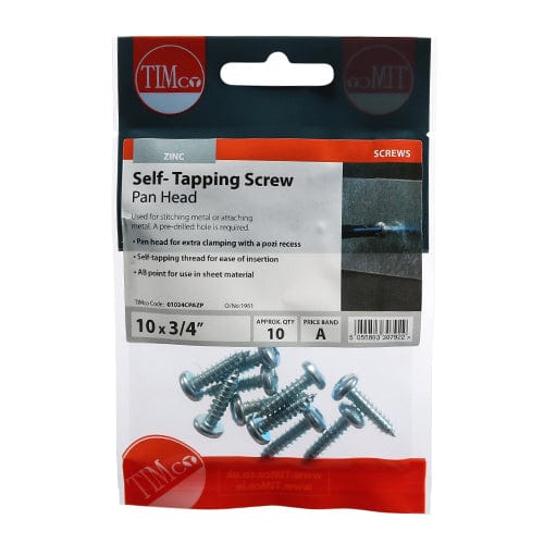 TIMCO Screws 10 x 3/4 / 10 TIMCO Self-Tapping Pan Head Silver Screws
