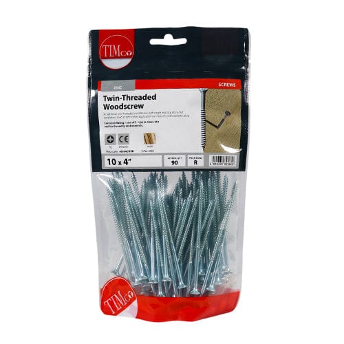 TIMCO Screws 10 x 4 / 90 / TIMbag TIMCO Twin-Threaded Countersunk Silver Woodscrews