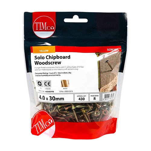 TIMCO Screws 4.0 x 30 / 430 / TIMbag TIMCO Solo Countersunk Gold Woodscrews