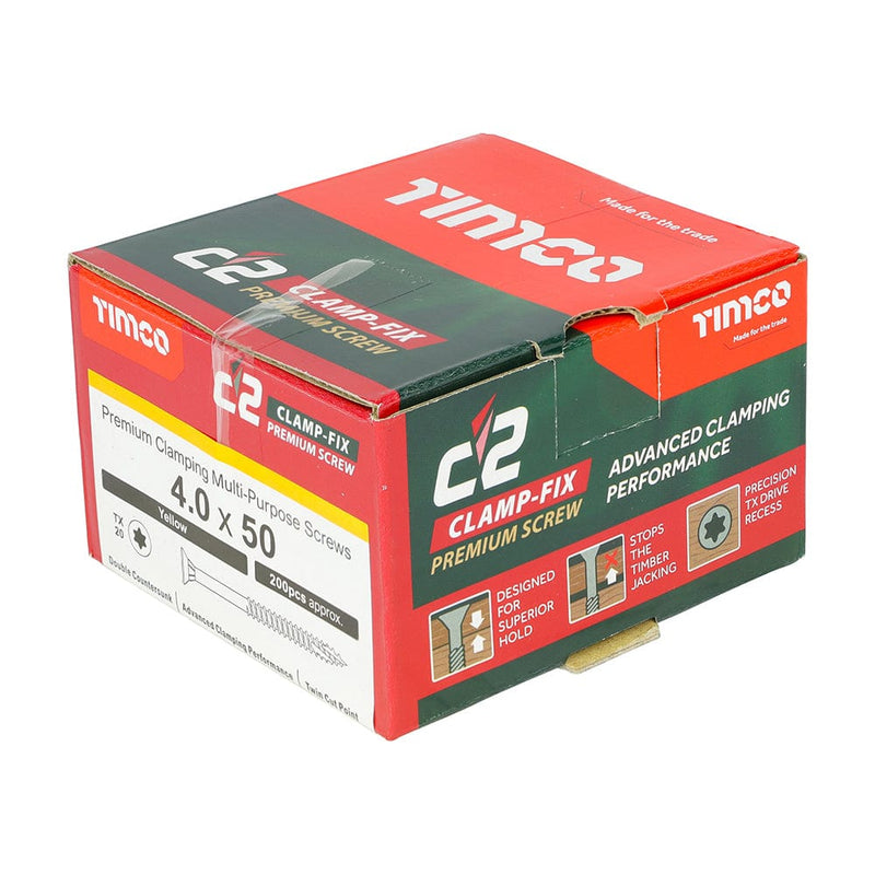 TIMCO Screws 4.0 x 50 / 200 / Box TIMCO C2 Clamp-Fix Multi-Purpose Premium Countersunk Gold Woodscrews