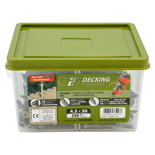 TIMCO Screws 4.5 x 50 / 250 TIMCO C2 Deck-Fix Premium Countersunk Green Decking Screws