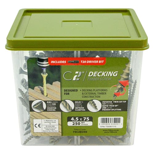 TIMCO Screws 4.5 x 75 / 250 TIMCO C2 Deck-Fix Premium Countersunk Green Decking Screws