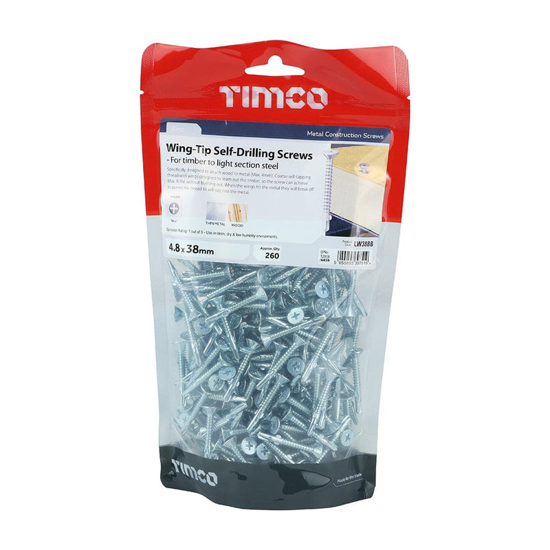 TIMCO Screws 4.8 x 38 / 260 TIMCO Self-Drilling Wing-Tip Steel to Timber Light Section Silver Screws