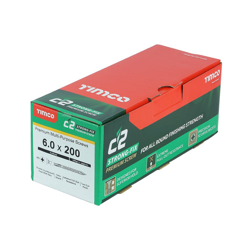 TIMCO Screws 6.0 x 200 / 100 / Box TIMCO C2 Strong-Fix Multi-Purpose Premium Countersunk Gold Woodscrews