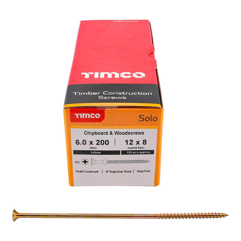 TIMCO Screws 6.0 x 200 / 100 TIMCO Solo Countersunk Gold Woodscrews