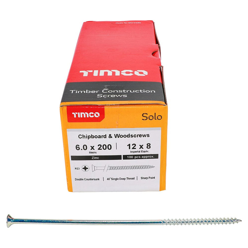 TIMCO Screws 6.0 x 200 / 100 TIMCO Solo Countersunk Silver Woodscrews