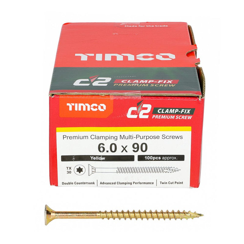 TIMCO Screws 6.0 x 90 / 100 TIMCO C2 Clamp-Fix Multi-Purpose Premium Countersunk Gold Woodscrews