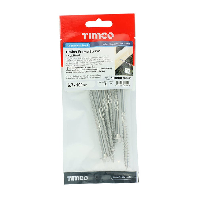 TIMCO Screws 6.7 x 100 / 6 TIMCO Timber Screws Hex Flange Head A4 Stainless Steel