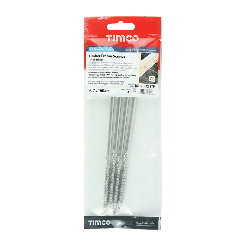 TIMCO Screws 6.7 x 150 / 4 TIMCO Timber Screws Hex Flange Head A4 Stainless Steel