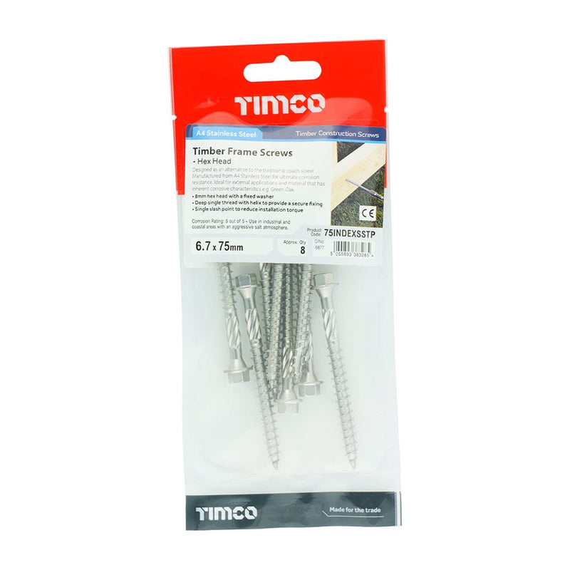 TIMCO Screws 6.7 x 75 / 8 TIMCO Timber Screws Hex Flange Head A4 Stainless Steel