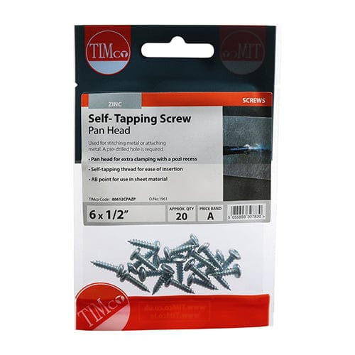 TIMCO Screws 6 x 1/2 / 20 TIMCO Self-Tapping Pan Head Silver Screws