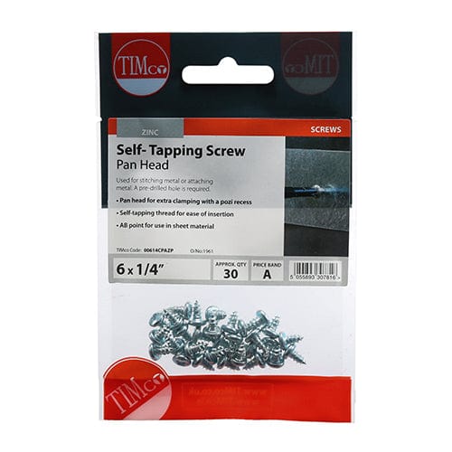 TIMCO Screws 6 x 1/4 / 30 TIMCO Self-Tapping Pan Head Silver Screws